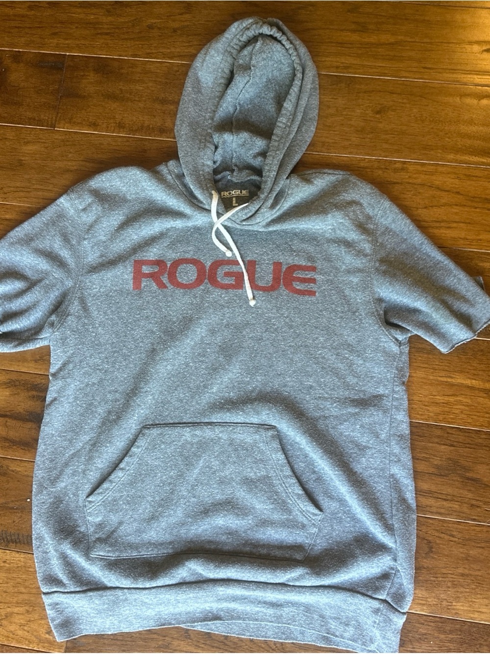 Rogue Gray Short-Sleeve Hoodie with Red Logo